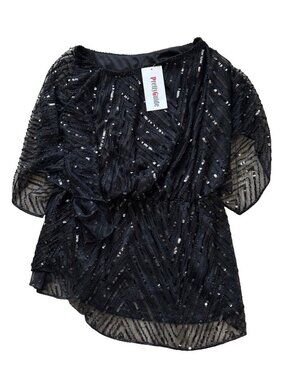 Pretty Guide NWT’s! Womens Black & Silver Sequin Mid Sleeve Party Blouse Sz “LG”